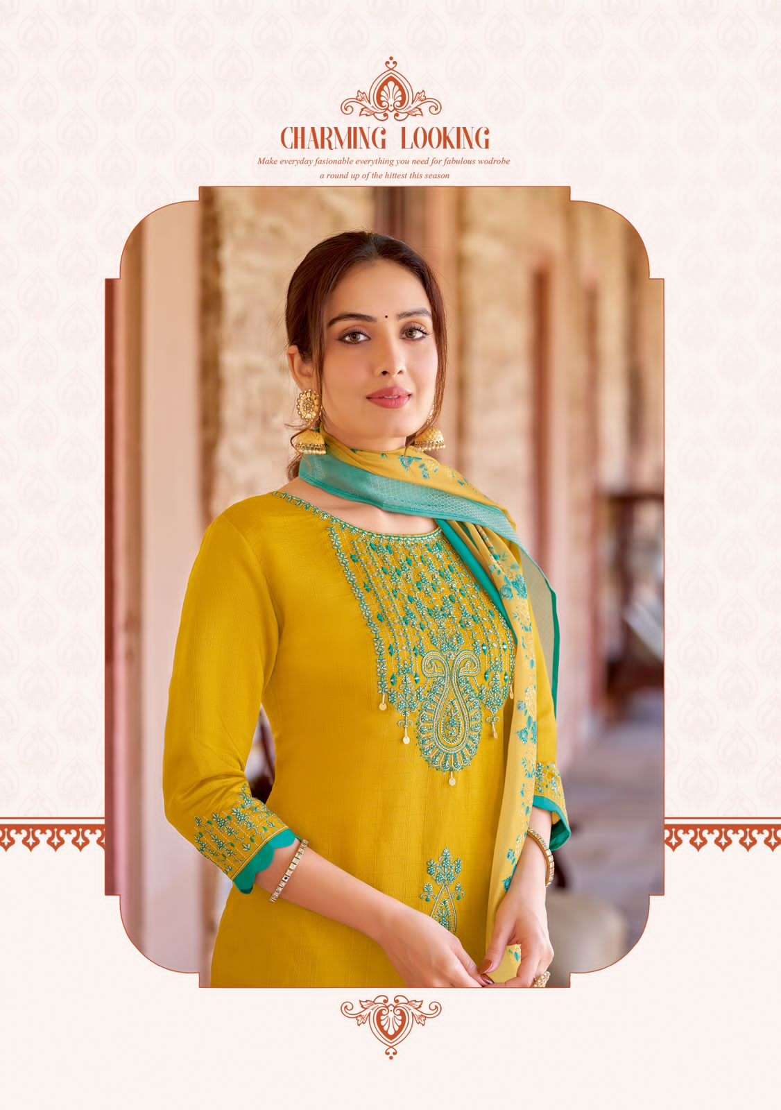HERITAGE VISCOSE WEAVING THREAD AND HANDWORK KURTI WITH PANT AND ORGANZA JACQUARD PRINT DUATTA BY KADLEE BRAND 1001 C